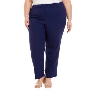 Kasper Plus Size Stretch Crepe Fly Front Side Elastic Trouser Pants Blue 22W NWT